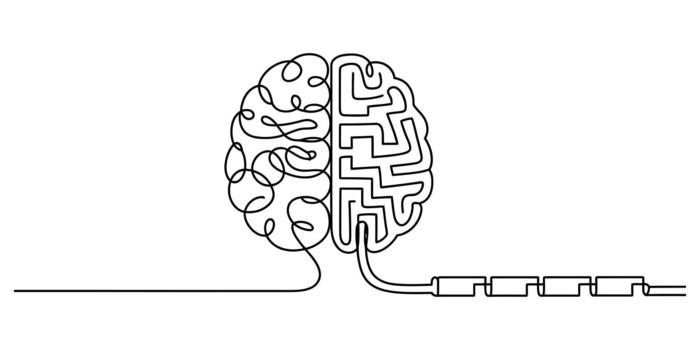 Abstract brain labyrinth, continuous line showing thought pathway vector