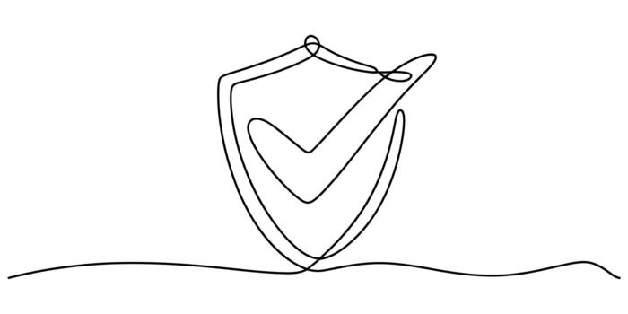 continuo línea Arte proteger con marca de verificación símbolo para seguridad vector