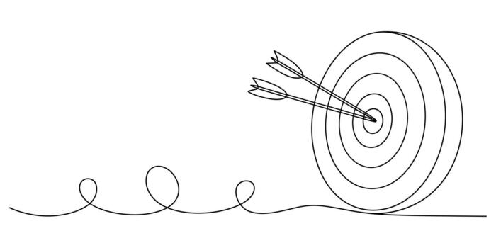 Continuous line drawing of target with two arrows hitting bullseye vector