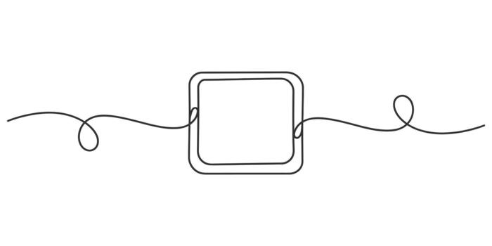 Minimalist continuous line art square frame with flowing loops. vector