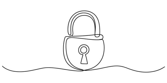 sencillo continuo línea dibujo candado icono para datos proteccion vector