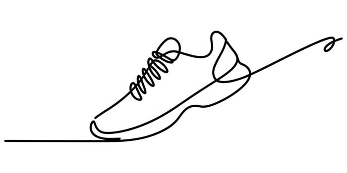 Minimalist continuous line art drawing of a dynamic running shoe vector
