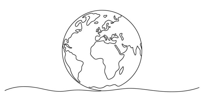 Single continuous line drawing of earth globe with continents vector