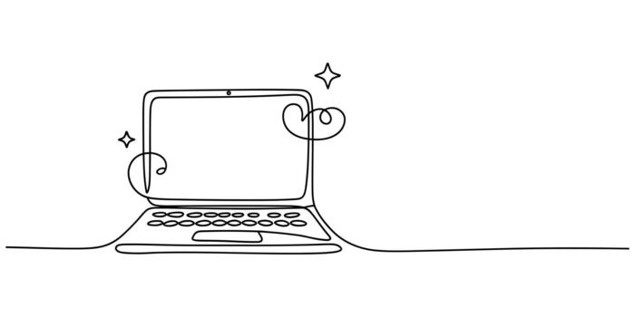 Simple continuous line art drawing of a modern laptop computer vector