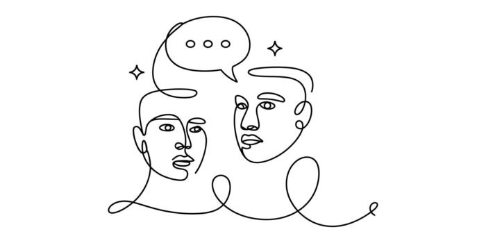 Abstract line art faces communicating, speech bubble dialogue vector