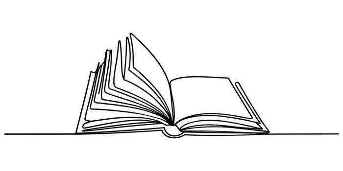 Continuous line drawing of an open book symbolising learning vector