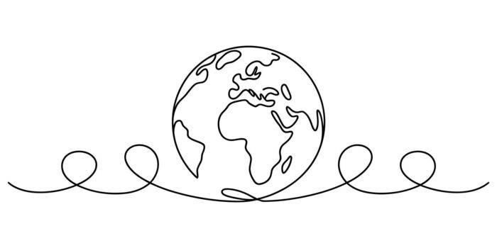 Continuous one line drawing of planet earth globe concept art vector