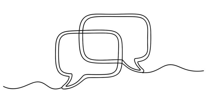 Continuous line art of two speech bubbles representing conversation. vector