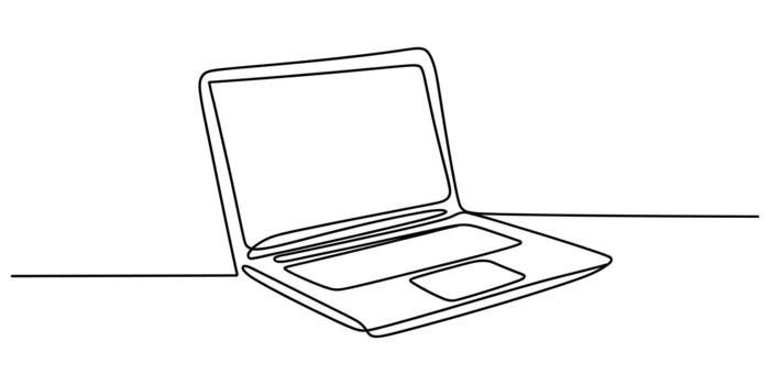 Modern continuous line art drawing of a laptop computer device vector