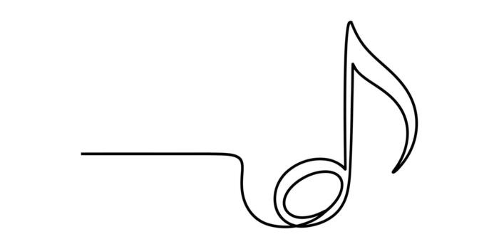 Continuous line drawing of a musical note, minimal art design vector