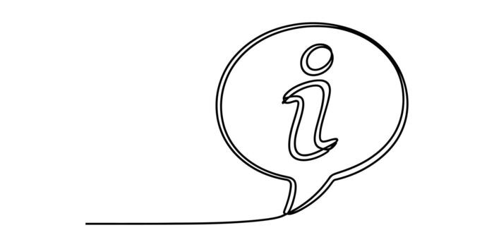 Continuous line drawing of an information icon within a speech bubble. vector