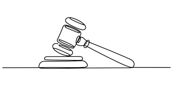 continuo línea Arte dibujo de un del juez mazo y sonido bloquear vector