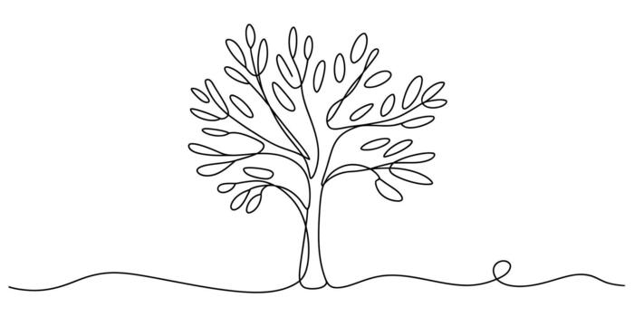 Continuous line art drawing of a minimalist tree, organic shape vector