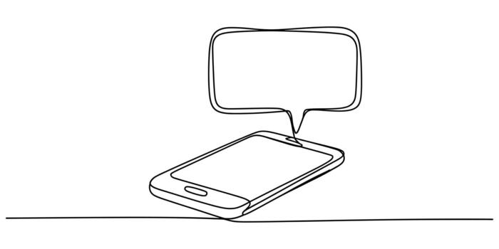 Continuous line drawing of smartphone with blank speech bubble vector