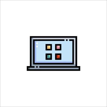 Pixel Art Laptop Icon Retro Computer App Design, 8-bit vector
