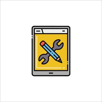 Mobile App Development Maintenance Icon. Tablet with Tools., technology vector