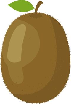 Flat Design Single Kiwi Fruit Illustration with Green Leaf Simple Style vector