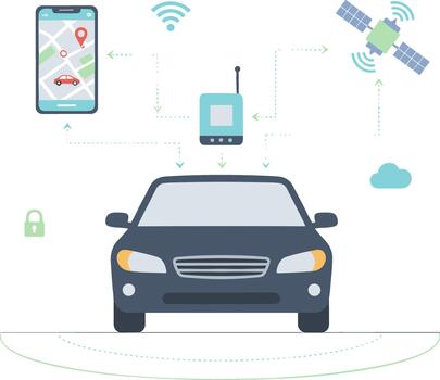 Flat Design Car Security System with GPS Tracking and Remote Monitoring vector