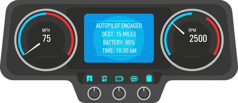 Modern Detailed Car Dashboard Display Interface with Autopilot and Battery Status vector