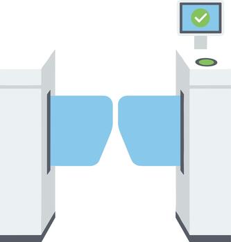 Simple Flat Style Turnstile Gate with Checkmark on Monitor Illustration vector