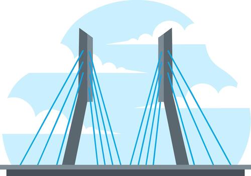 Simple Flat Illustration of Cable Stayed Bridge with Sky and Clouds vector