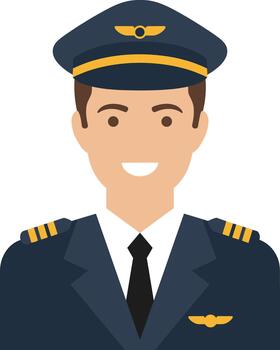 Flat Style Smiling Airline Pilot Avatar with Uniform and Cap Illustration vector