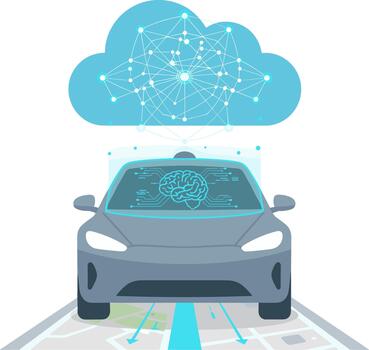 futurista plano ilustración de autónomo coche con nube informática concepto vector