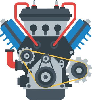 Flat Style Detailed V Engine Mechanical Illustration Vehicle Component Part vector