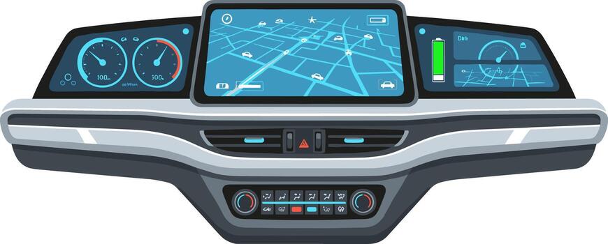 Modern Cartoon Style Car Dashboard with GPS Navigation and Information vector