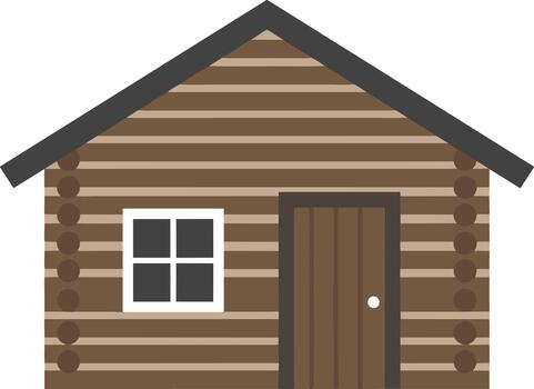 Flat Illustration Log Cabin House Architecture Simple Design Building Icon vector