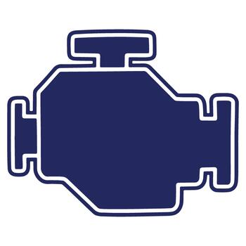 Engine block illustration in dark blue color with white outline showcasing mechanical design and automotive engineering concepts vector