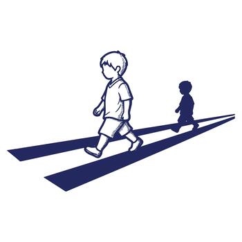 Sketch Style Illustration of Two Boys Walking One Leading the Way with a Second Shadowed Figure Following Behind vector
