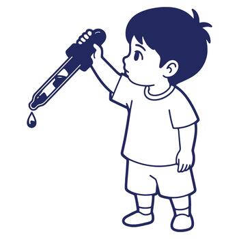 Young boy with dropper observing liquid and science experiments showing curiosity and learning with childhood innocence vector