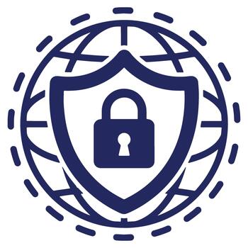Global Data Protection and Security Concept with Shield and Lock Safeguarding Network Communication and Information Transmission Worldwide vector