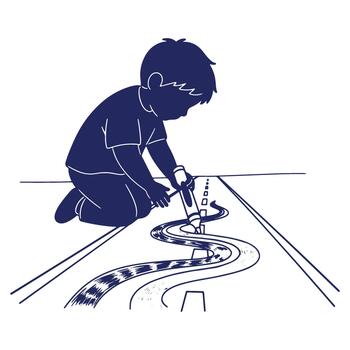 Child Artist Drawing a Road Map with Marker on Floor Creating Imaginary Worlds of Adventures and Journeys vector