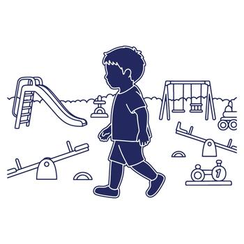 A child walks in a playground with swings slide and other fun equipment illustration design template vector