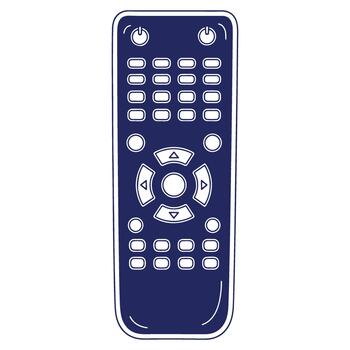 Illustration of a dark blue remote control with various buttons power and directional controls for media devices or television sets vector