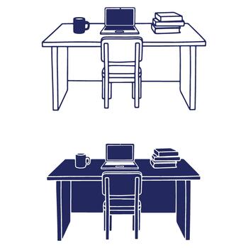 Workspace Illustration Featuring Desk Laptop Chair and Books in Minimalist Design Creating a Productive Atmosphere vector