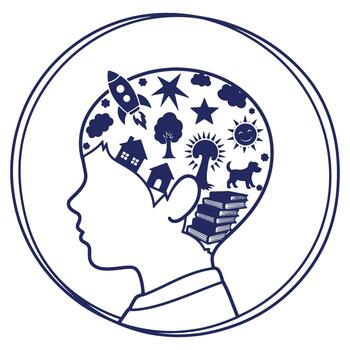 Child Head Silhouette Filled with Imagination Icons Depicting Dreams and Learning for Educational Concepts vector