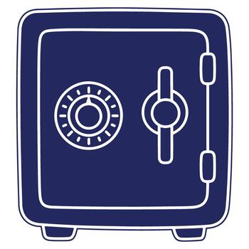 Stylized Blue Safe with Combination Lock and Handle for Storing Valuables and Important Documents and Digital Assets vector