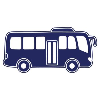 Stylized bus illustration in dark blue for transportation design featuring multiple windows and simple rounded features ideal for graphic applications vector