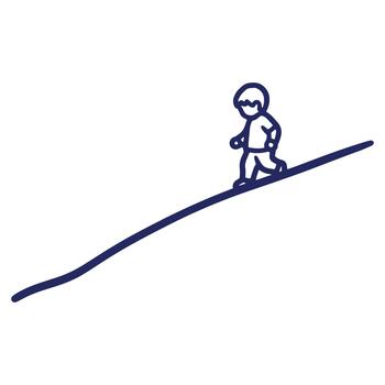 Simple Line Art Illustration of Person Walking Uphill on Gradient for Motivation Concept with Positive Outlook vector