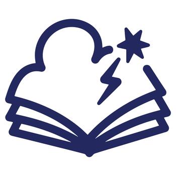 Illustration of open book with cloud lightning and star represents idea and knowledge generation innovation and learning and education and imagination vector