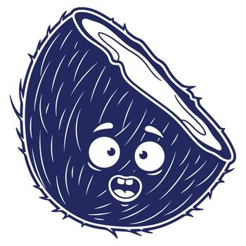 Surprised Cartoon Coconut Slice with Funny Face and Detailed Texture Isolated on White Background for Creative Projects vector