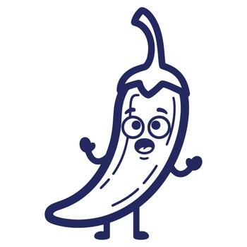 Surprised Chili Pepper Cartoon Character with Big Eyes and Open Mouth standing and gesturing with arms outstretched in a simple style vector