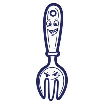 Whimsical Fork Cartoon Character with Contrasting Emotions and Expressive Design Elements for Culinary and Creative Projects vector
