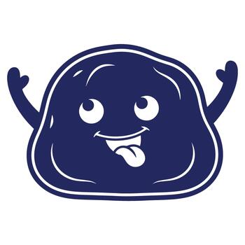 Playful Blob Character Illustration with Tongue Out and Raised Arms on White Background for Childrens Content vector