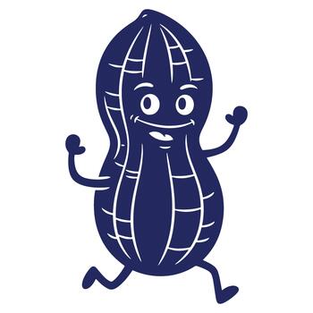 Funny Cartoon Peanut Character Running Happily with a Big Smile on a White Background Image vector