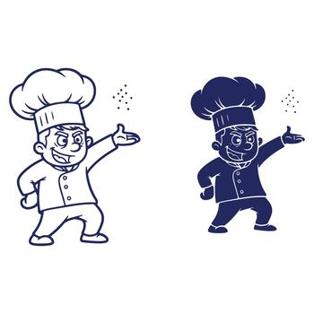 Two cartoon chefs with mischievous expressions preparing food seasoning with style and culinary precision creating an illustration with clean lines vector