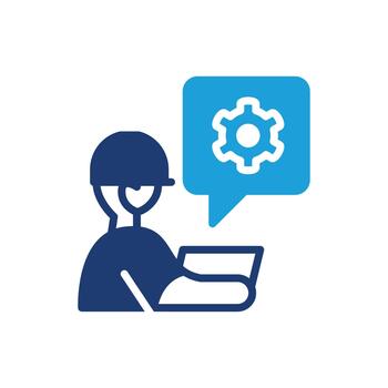 engineer with laptop and gear inside of chat bubble colored icon design good for web or mobile app vector